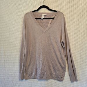 Diadora XL Loose Knit Cashmere Blend Taupe Women's V-Neck Athletic Sweater